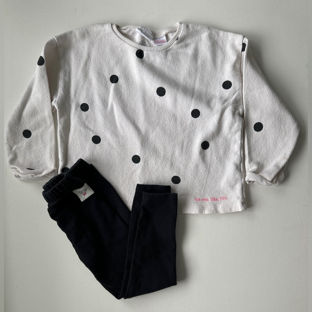Zara toddler girl’s polka dot knit sweater and long pants  | Size 18-24M.